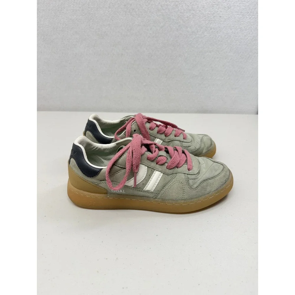 Coolway Goal Sage Green Suede Retro Soccer Sneakers Pink Laces US 6 EU 37